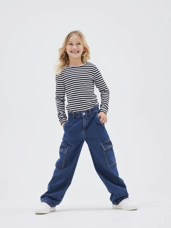 Джинсы nkfrose с широкими расклешенными штанинами Name It, Dark Blue Denim — фото 2