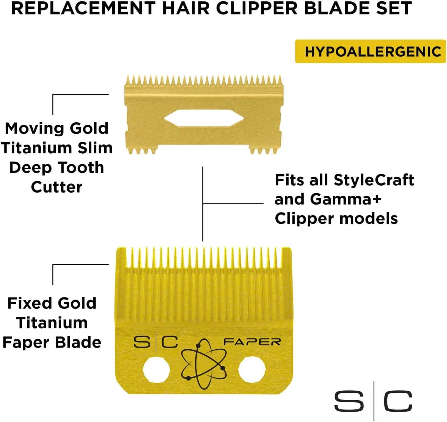 Сменные лезвия Stylecraft Faper Gold Blade + Slim Deep Gold Blade для триммера для волос Stylecraft — фото 4
