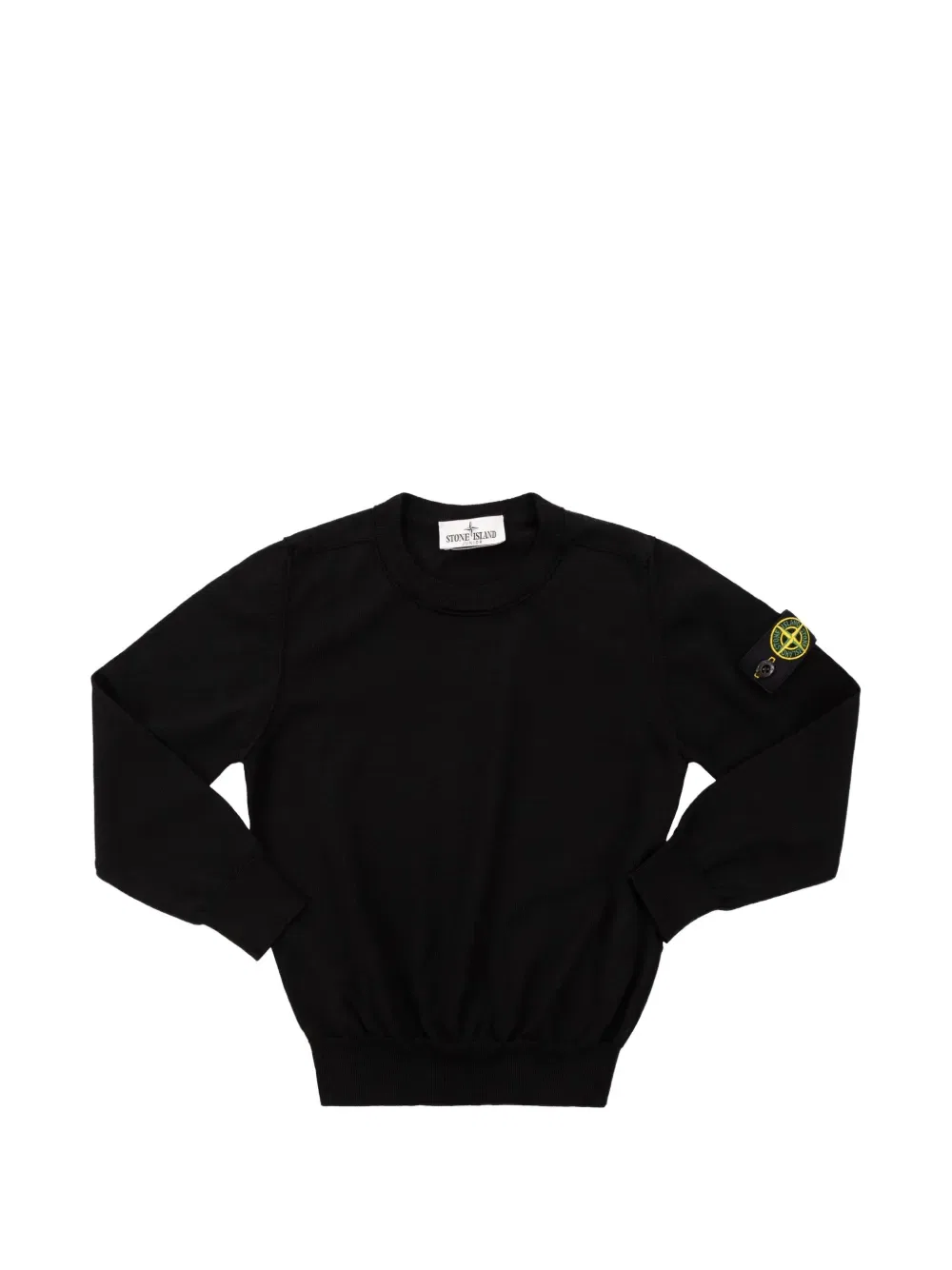Хлопковый свитер в рубчик с круглым вырезом Stone Island Junior, черный