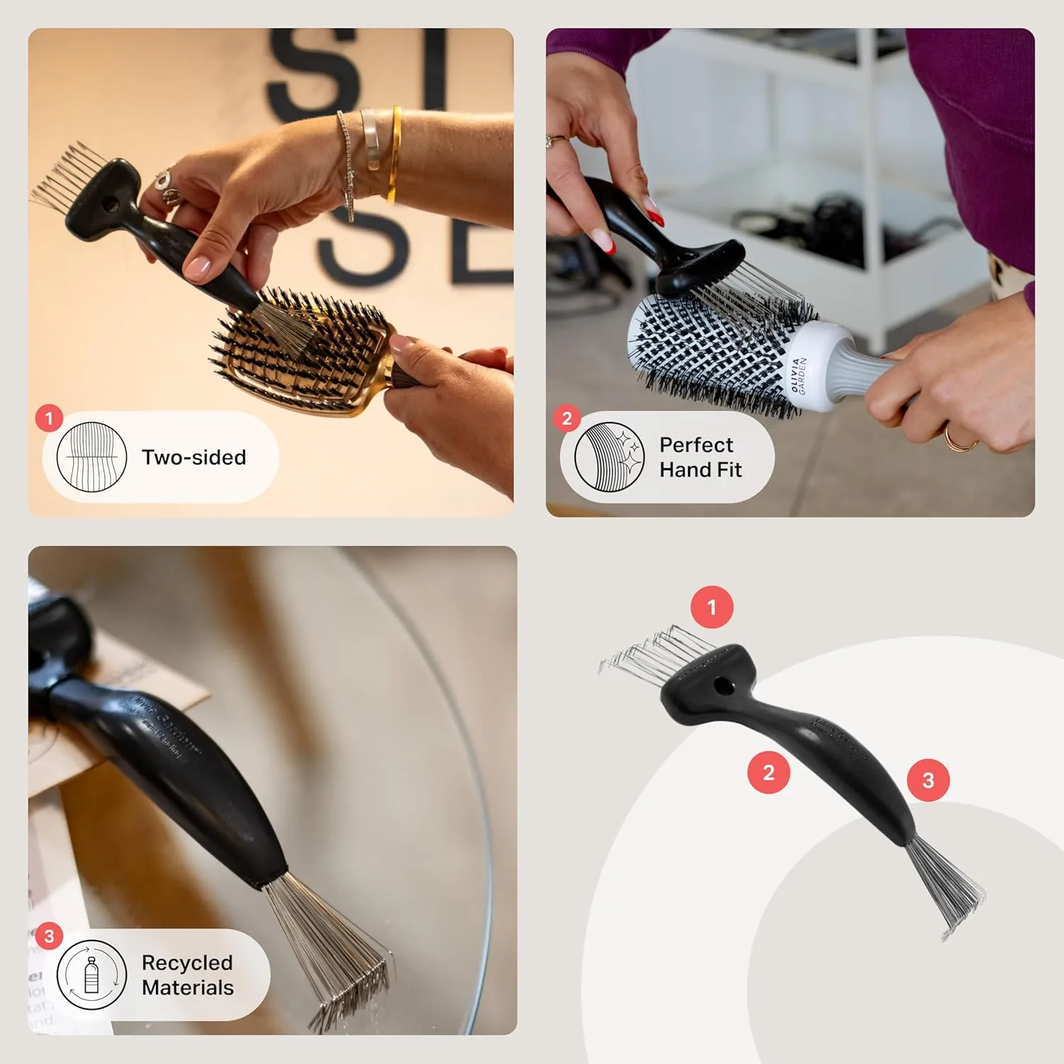 Olivia Garden The Brush Cleaner - Инструмент для чистки кистей всех размеров и моделей - Удаляет загрязнения - 2 инструмента в 1 - Аксессуары для ухода за красотой, Black — фото 4