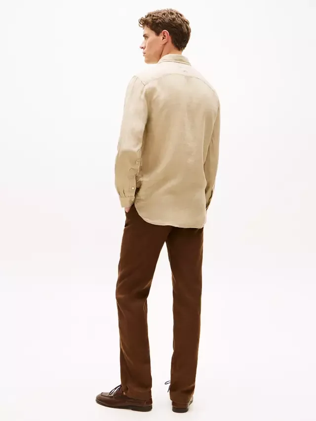 Льняная рубашка прямого кроя с логотипом Tommy Hilfiger, Beige — фото 3