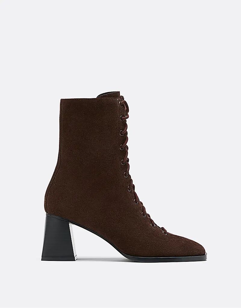 Ботильоны Stradivarius из кожи на высоком каблуке со шнуровкой, коричневого цвета — фото 4
