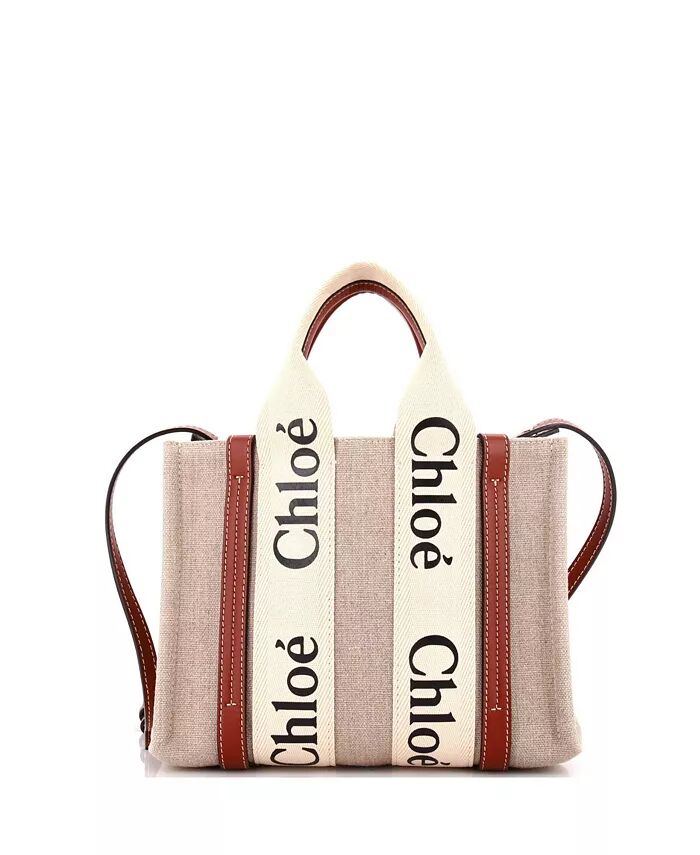 

Маленькая деревянная сумка-тоут из холста с кожей Pre-Owned Chloe, коричневый