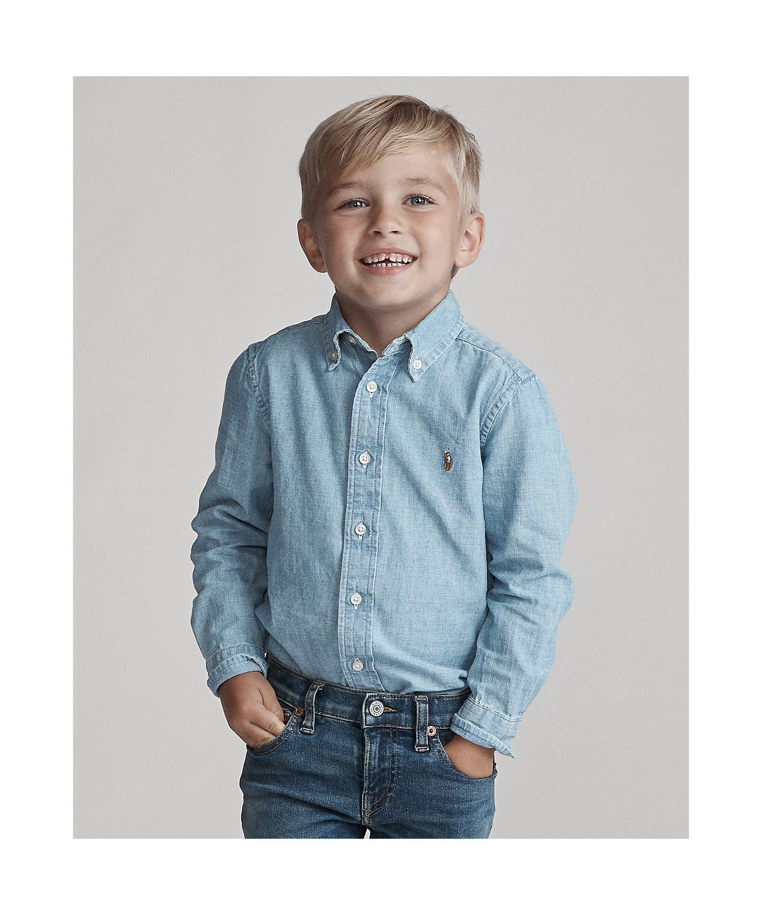 (Для мальчиков 2-7 лет) Хлопковая рубашка из шамбре Polo Ralph Lauren, 400 Blue