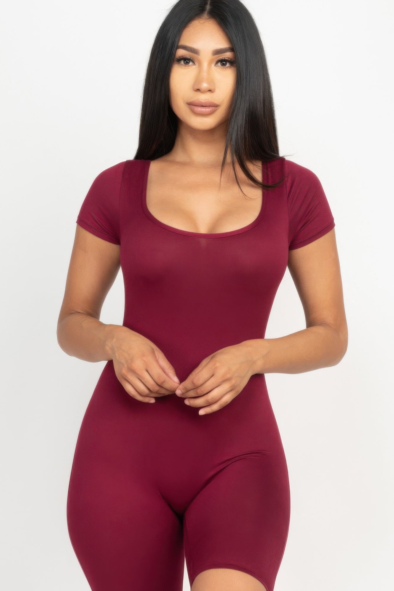 

FASHNZFAB Женский комбинезон с коротким рукавом и круглым вырезом, цвет burgundy