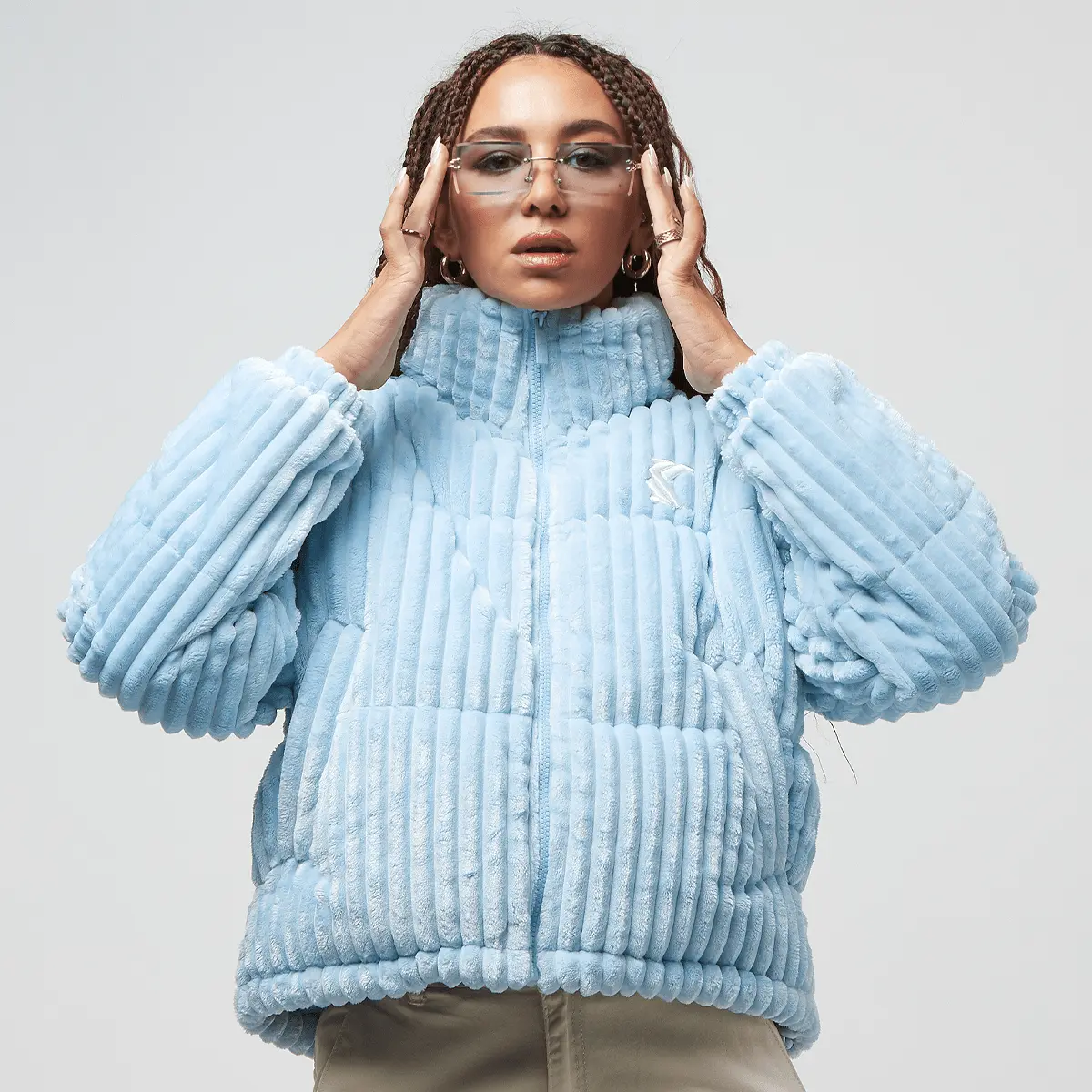

Куртка Karl Kani OG Fuzzy Corduroy Short Puffer Jacket, синий/серебристый