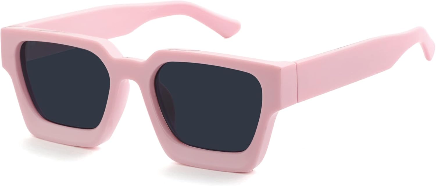 

Солнцезащитные очки Onrtry прямоугольной формы для женщин и мужчин с маленьким лицом, в стиле ретро, ​​квадратные солнцезащитные очки в толстой оправе, A9 Pink Frame/Grey Lens