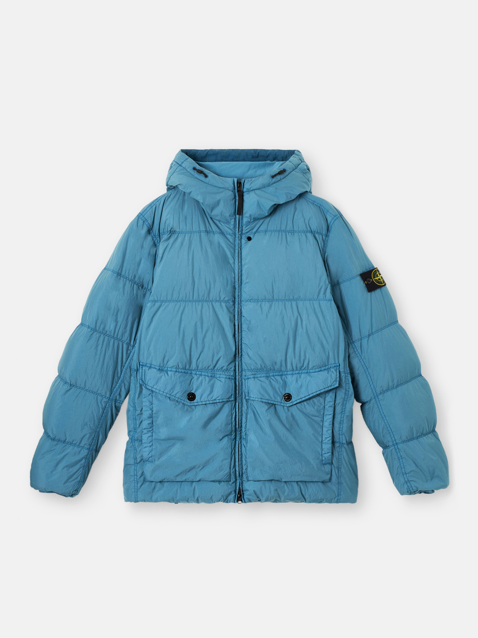 

Пуховик с капюшоном и защитой от ветра Stone Island 4100011 CRINKLE REPS NY, RECYCLED NYLON, Steel Blue