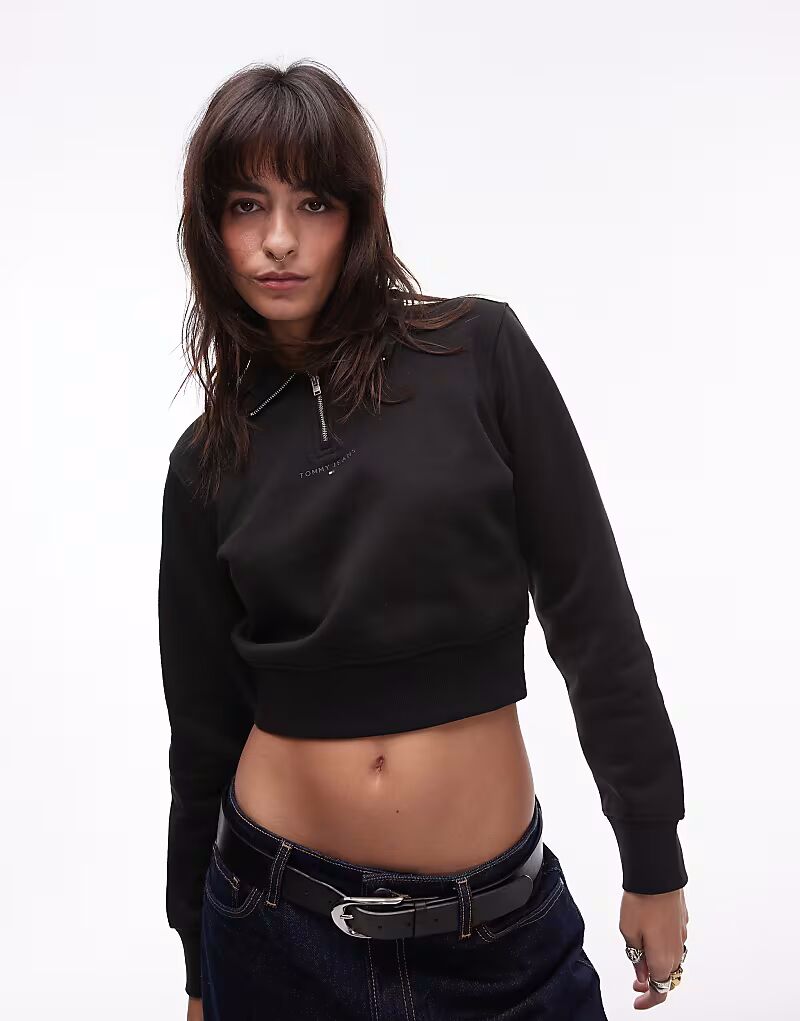 

Tommy Jeans - Укороченная толстовка черного цвета с застежкой-молнией на половину длины