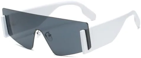 

Женские квадратные солнцезащитные очки без оправы 2027 года, прямоугольные солнцезащитные очки, модные женские очки коричневого цвета, цельные очки MTZJH, White