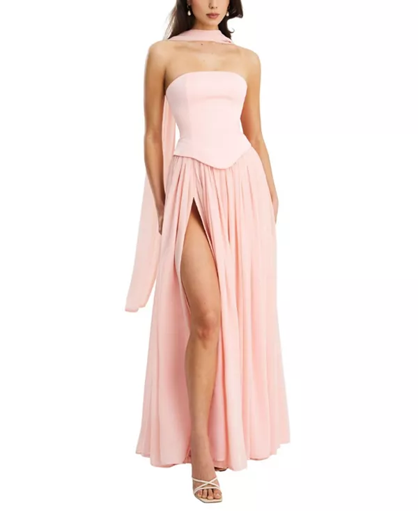 

Платье Qianna из шифона с баской и шарфом. Miss Circle, розовый