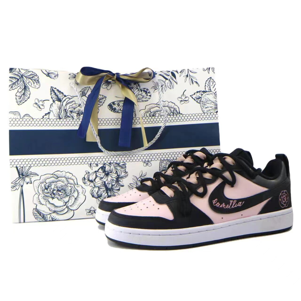 

Кроссовки Nike Court Borough Skateboard Shoes Women's Low-Top Black Pink, Черный, Кроссовки Nike Court Borough Skateboard Shoes Women's Low-Top Black Pink