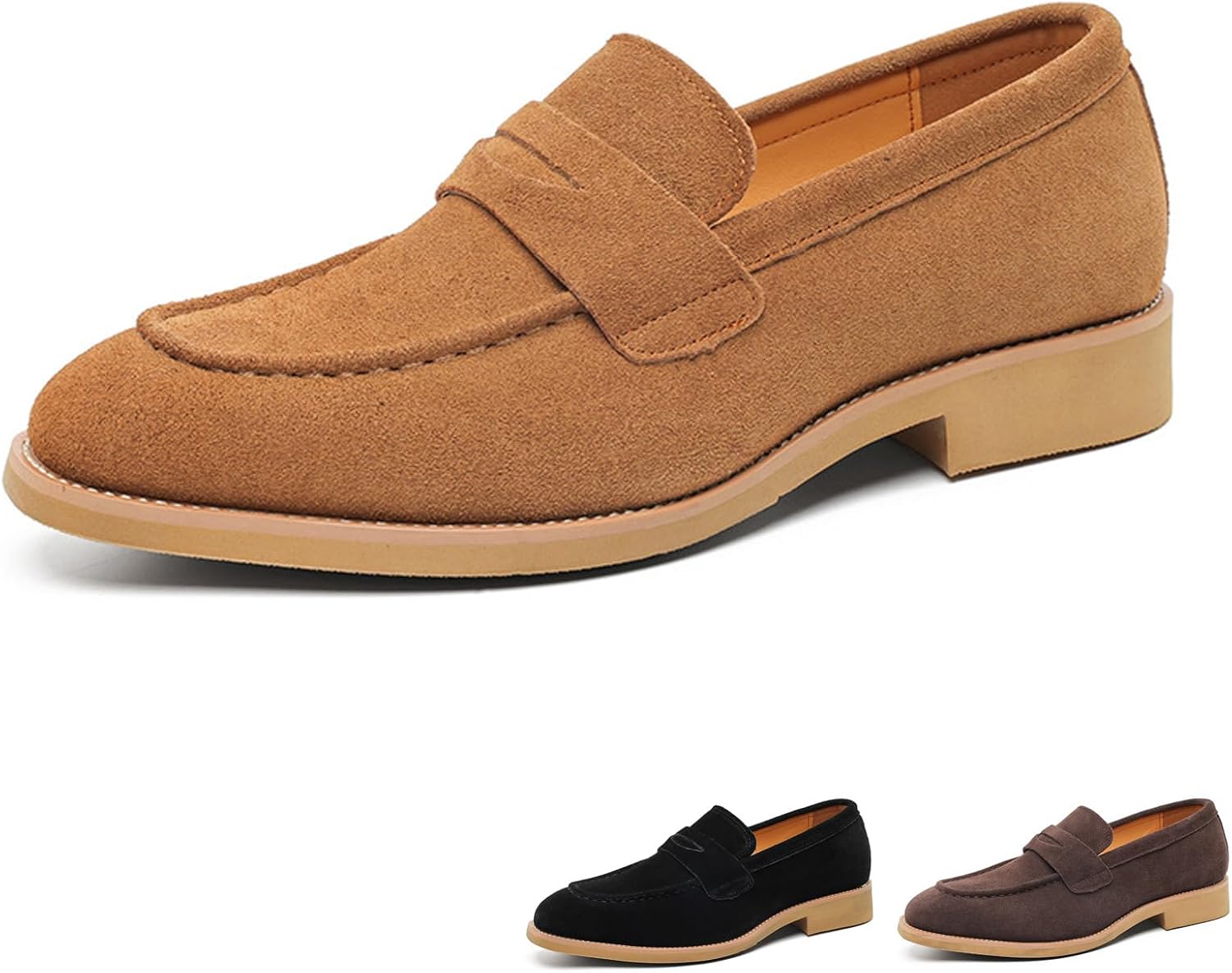 

Мужские классические лоферы из замши с низким каблуком и отделкой пенни, модные, легкие, удобные, с круглым носком, без шнуровки, с каблуком-блоком, повседневные, для работы и вождения Nsneond, желтый