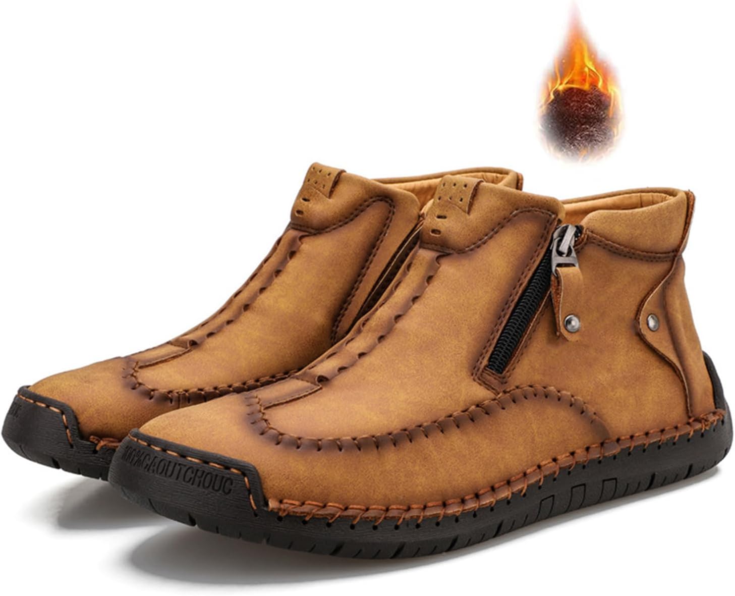 

Мужские повседневные ботинки-чукка на щиколотке, ручной работы, с меховой подкладкой, округлый носок, молния, средний верх, противоскользящие, походные ботинки на щиколотке, наружные высокие ботинки для вождения и прогулок Eggdk, желтый