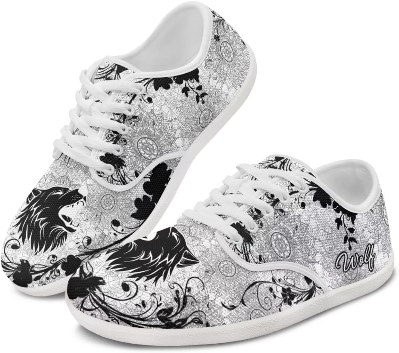 

Кроссовки с широким носком для мужчин и женщин, с животным принтом, для ходьбы, с нулевым перепадом и минималистичным дизайном Pointodoor, Wolf Boho Mandala
