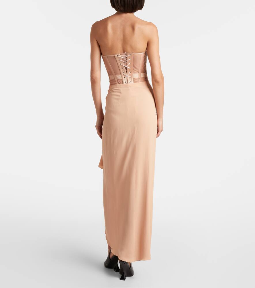 Рюшированная плиссированная юбка макси из креп-жоржета Mugler, Beige — фото 3