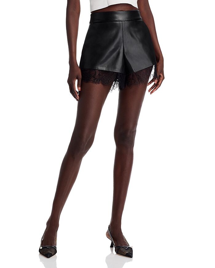 

BCBGMAXAZRIA Шорты из искусственной кожи с кружевной отделкой, черный