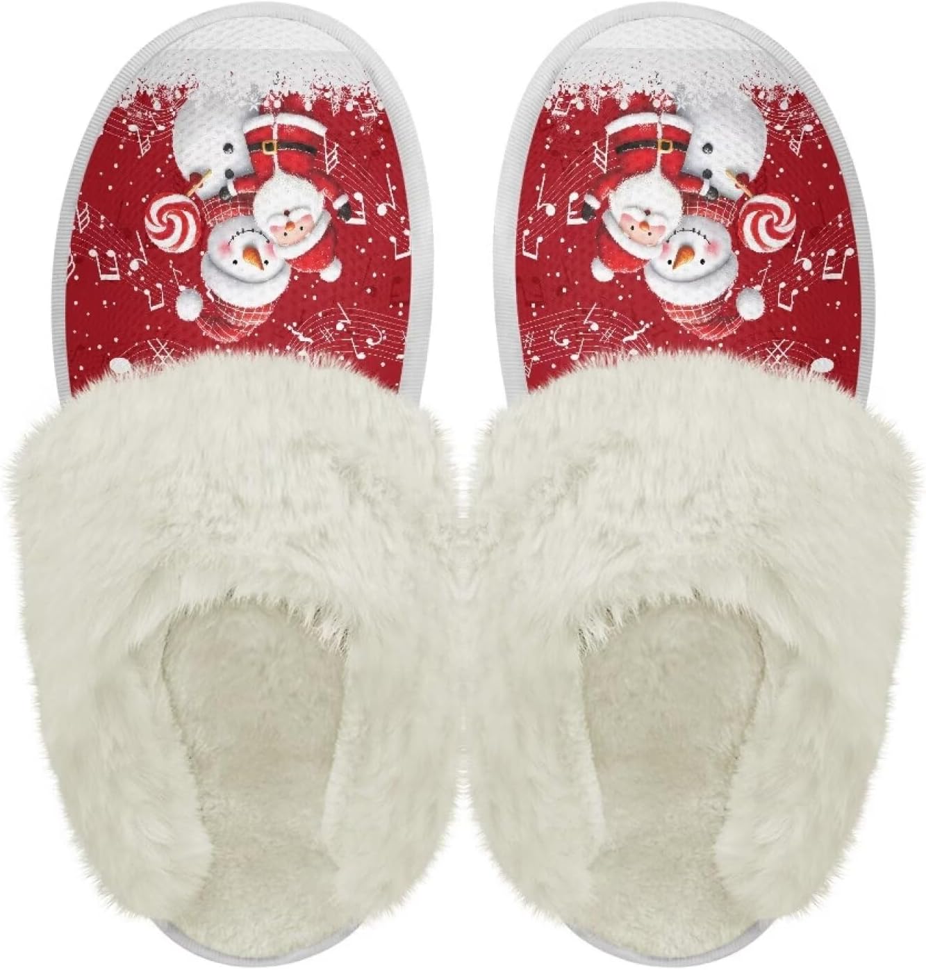 

Хлопковые тапочки с пушистыми краями, домашние тапочки для дома и улицы, хлопковые тапочки унисекс Pjheqoxe, Santa Claus Snowman