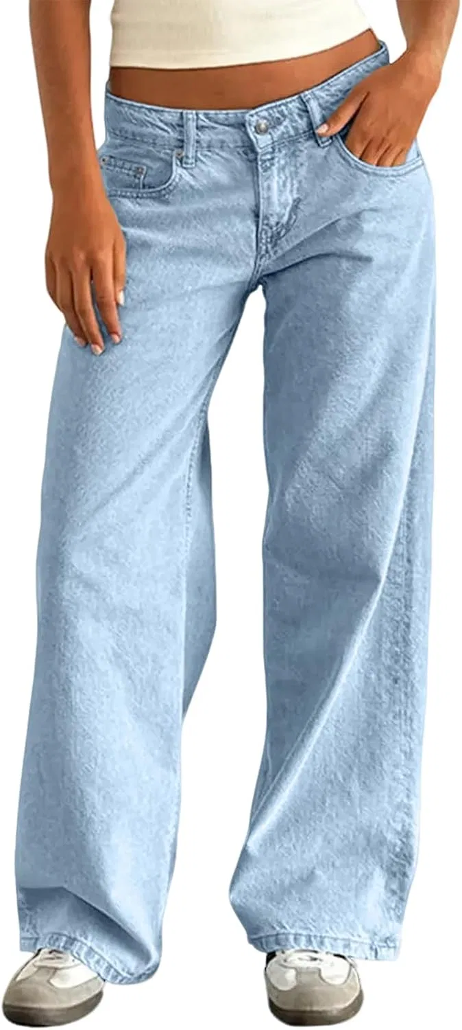 Джинсы широкие прямые Low Rise, Sky Blue