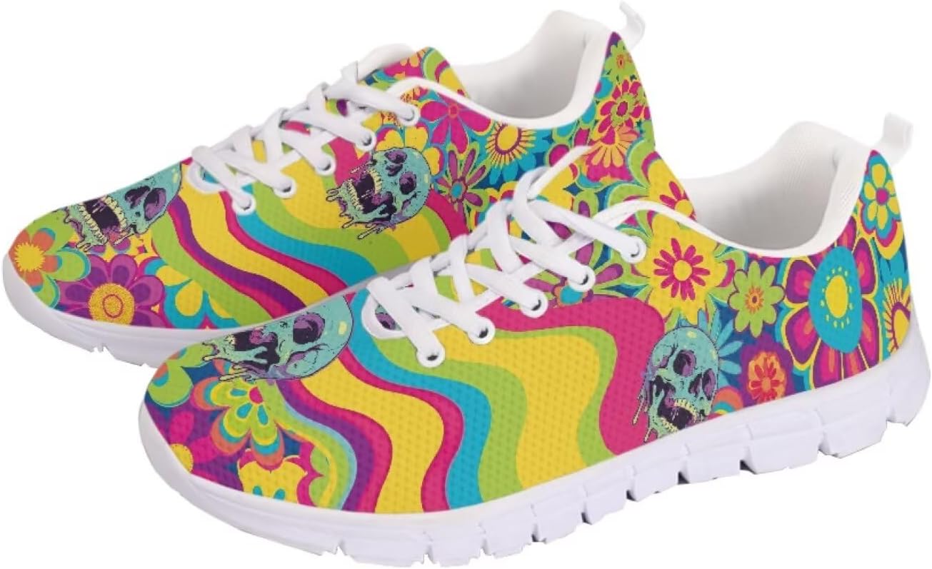 

Кроссовки chaqlin для женщин и мужчин, дышащие спортивные обувь с шнуровкой, повседневные беговые кроссовки, Creepy Skull Rainbow