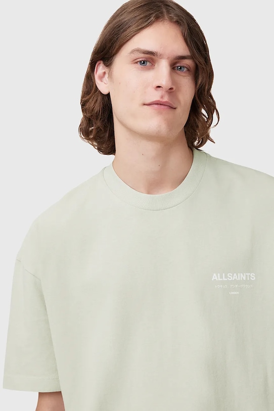 Хлопковая футболка UNDERGROUND Allsaints, зеленый — фото 4