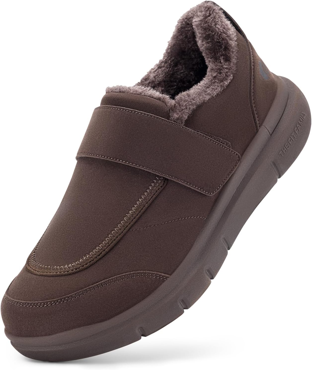 

Мужские тапочки FitVille широкого размера, противоскользящие, плюшевые, с регулируемым ремешком, для дома и улицы, зимние тапочки с поддержкой свода стопы для облегчения боли в ногах, коричневый