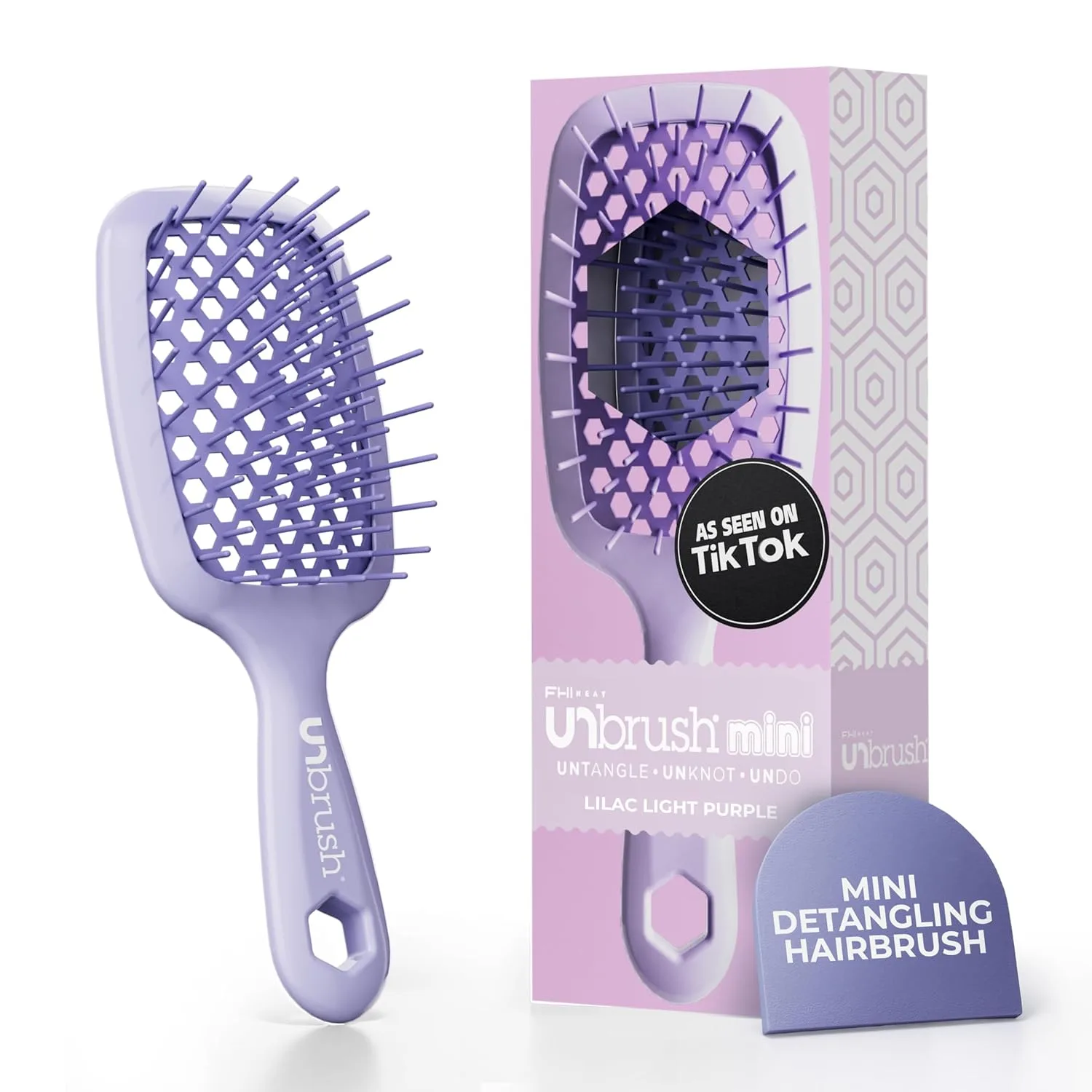 Мини-расческа FHI Heat UNbrush для легкого расчесывания влажных и сухих волос - прочные антистатические щетинки Duoflex, легкая ручка, Lilac Light Purple