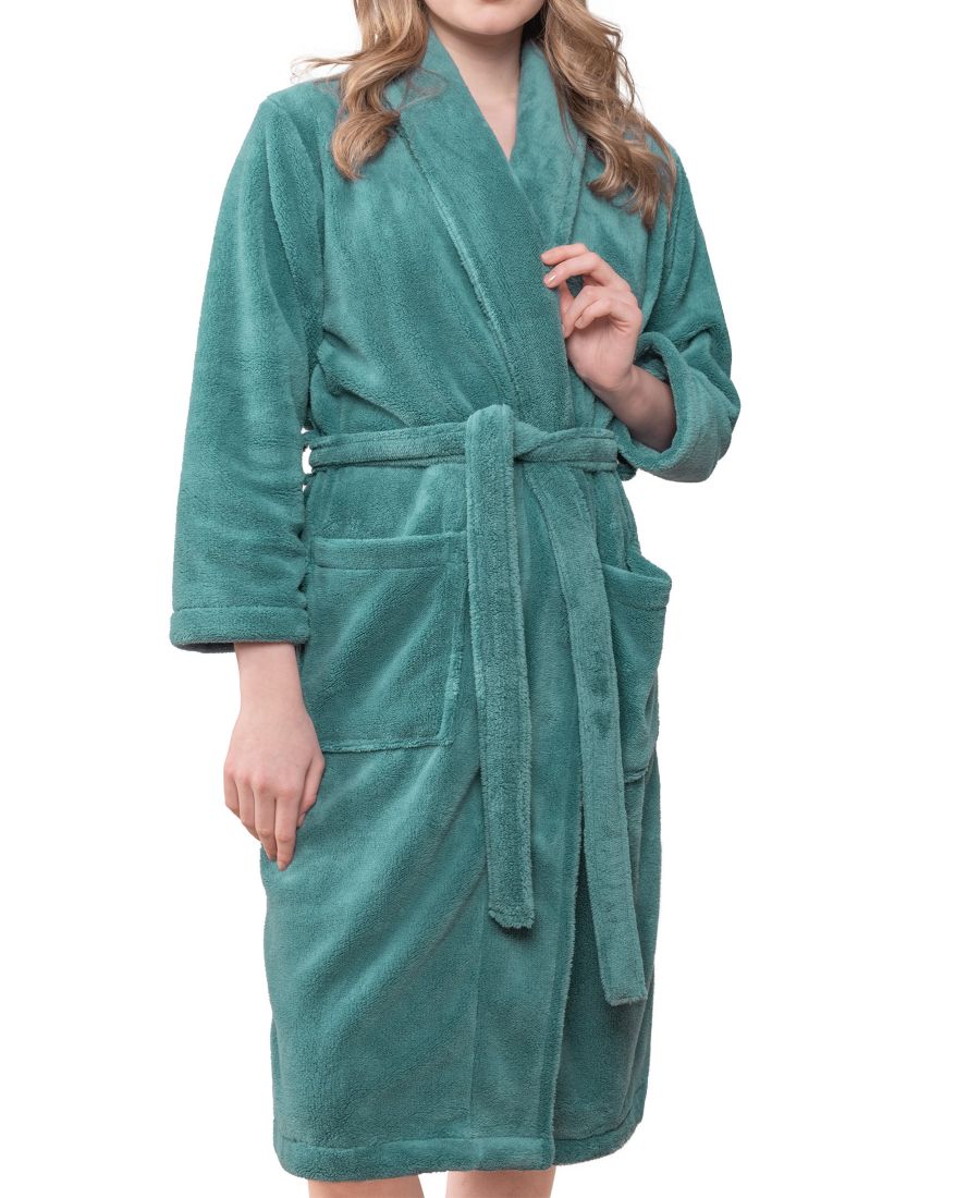

Унисекс роскошный гостиничный спа-халат с теплым воротником-шалью и мягким плюшевым флисовым банным халатом American Soft Linen, бирюзовый