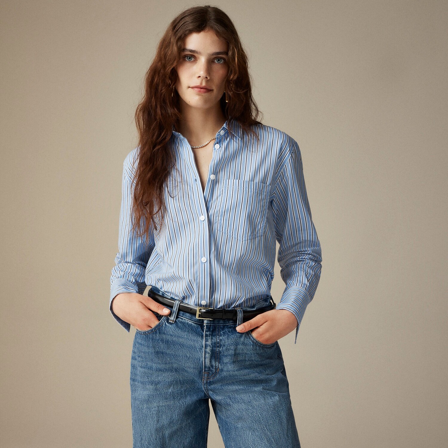 

Рубашка Garçon из полосатого хлопкового поплина J.Crew, синий