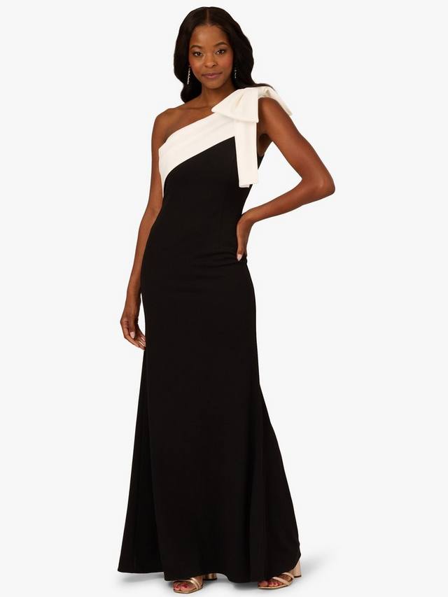 

Платье с цветными блоками и креповым бантом Adrianna Papell, Black/Ivory