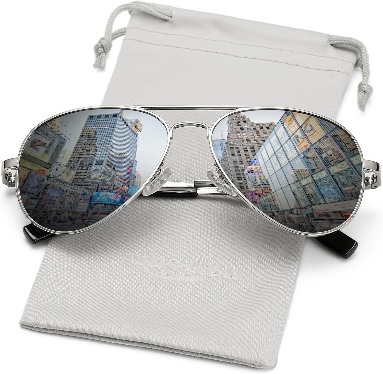 

Классические поляризованные солнцезащитные очки-авиаторы AIEYEZO для мужчин и женщин, с пружинным шарниром и металлической оправой, защита от УФ-излучения UV400, Silver/Silver Mirror