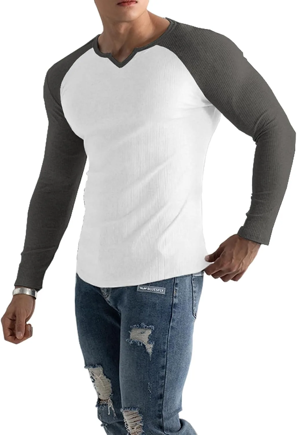 

Футболка Henley Muscle Cmdr мужская с коротким рукавом Slim Fit V-образный вырез Stretch