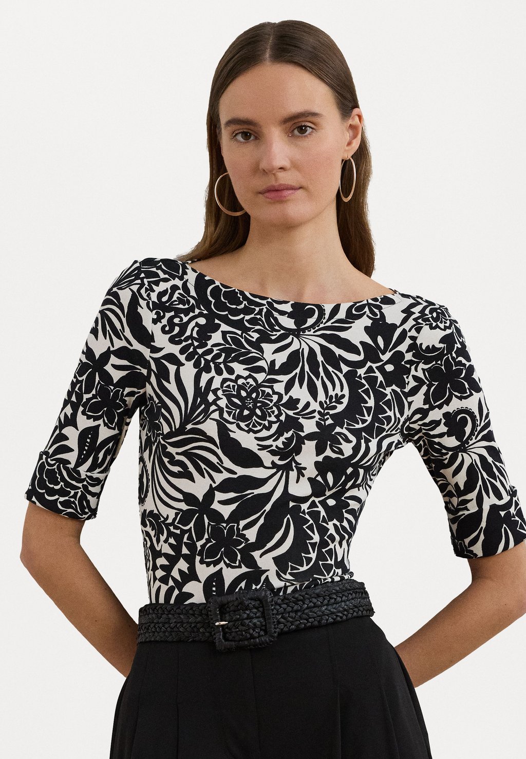 

Футболка с принтом FLORAL STRETCH COTTON BOATNECK TEE Lauren Ralph Lauren, бежевый