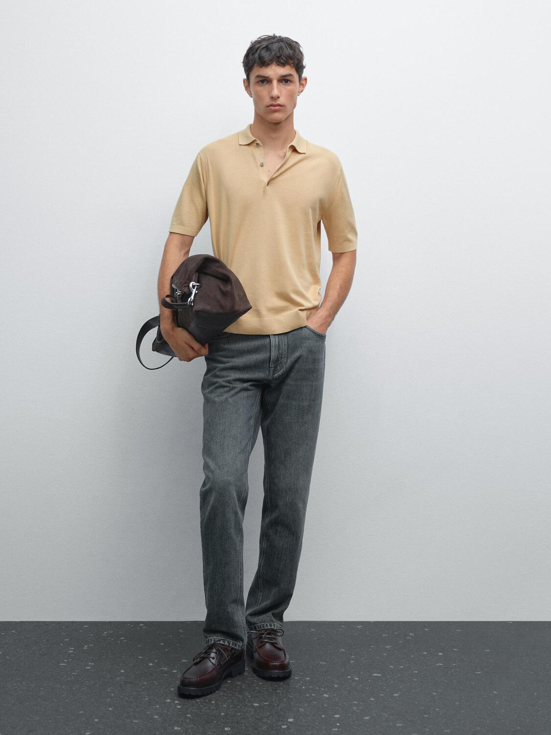 

Трикотажная рубашка-поло с коротким рукавом Massimo Dutti, бледно-желтый