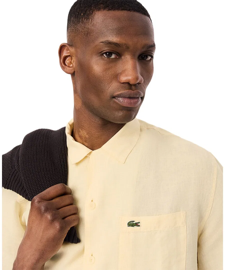 Мужская рубашка с коротким рукавом и гавайским воротником Lacoste, Natural Clair — фото 2