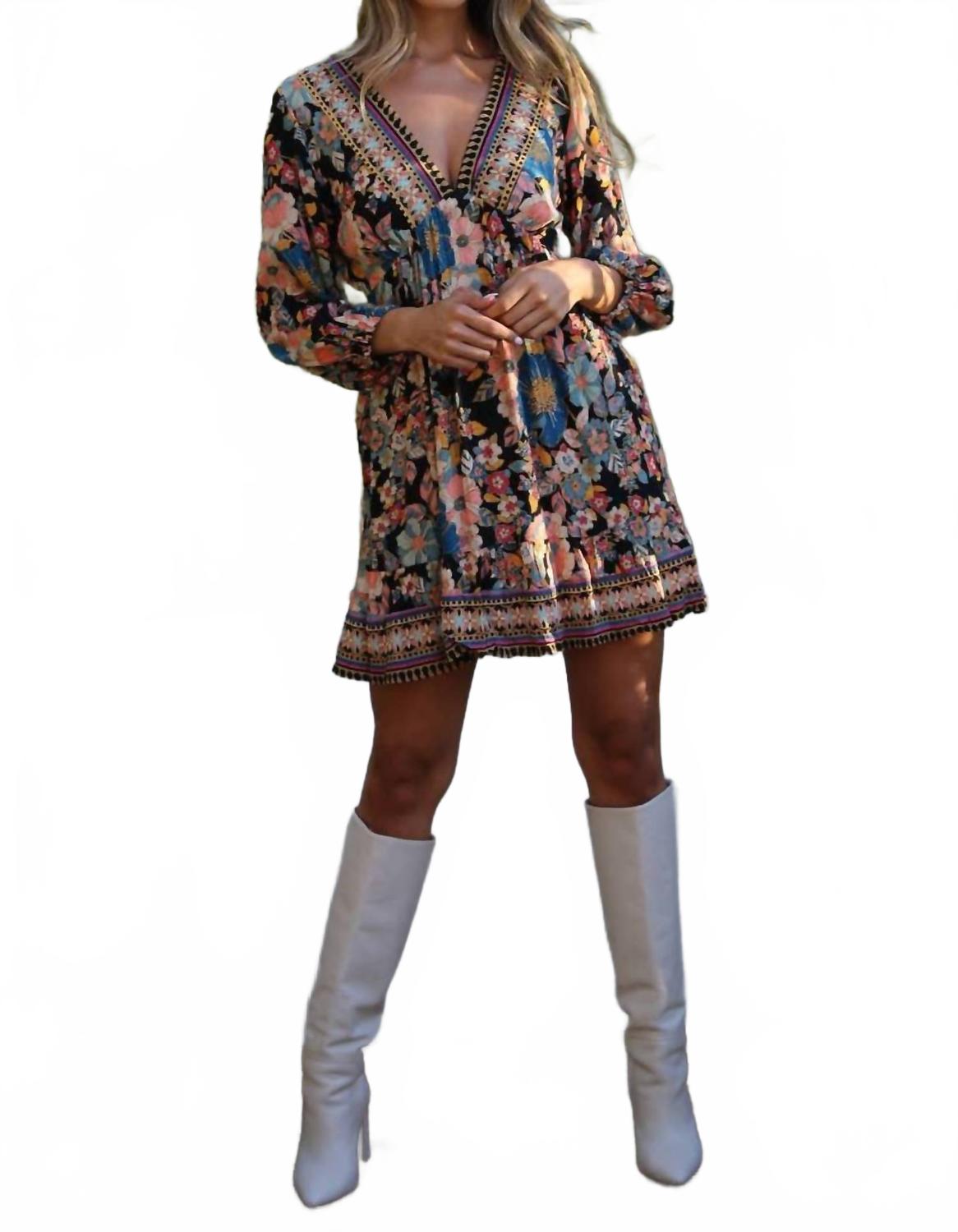 

V-образный вырез платье с длинным рукавом в мультиколоре Angie