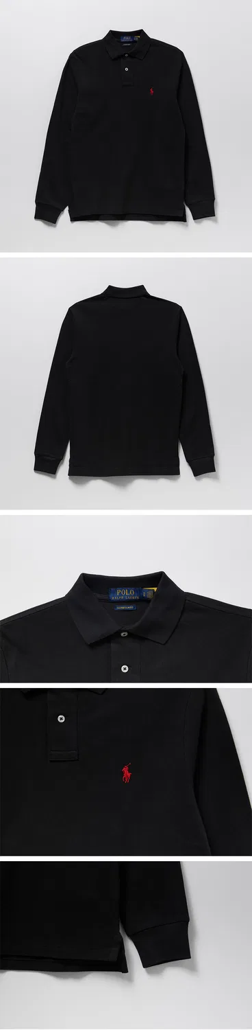 Мужская футболка поло с длинным рукавом Custom Slim Fit, чёрная, от Polo Ralph Lauren — фото 3