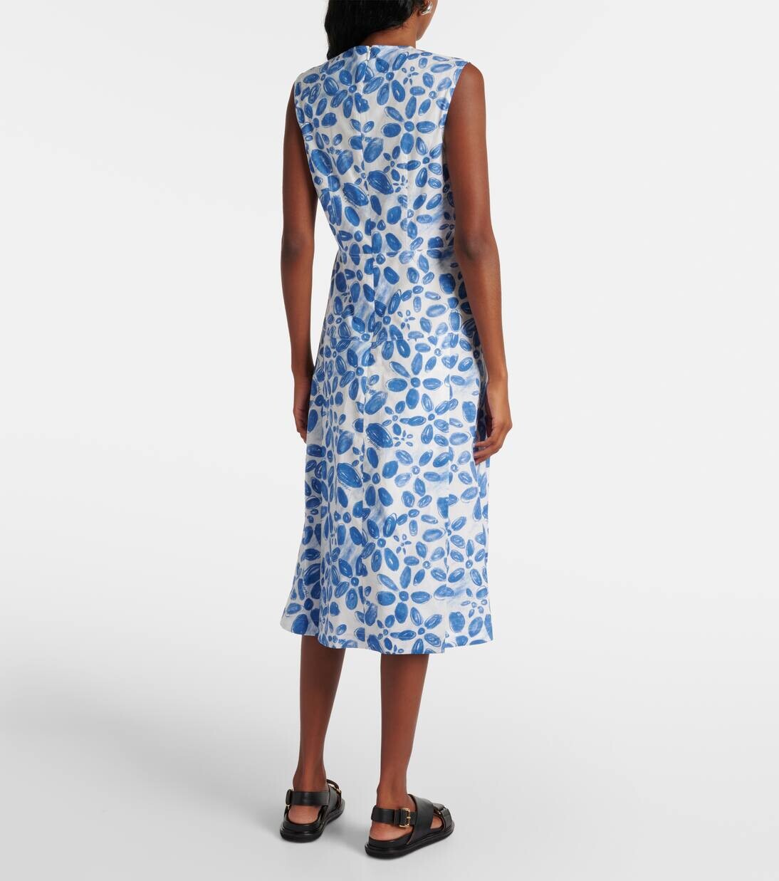 Платье миди из хлопка с принтом Marni, цвет iris blue — фото 3
