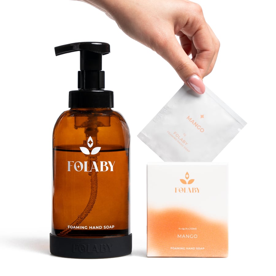

Folaby, Набор: Пенное мыло для рук + стеклянный флакон MANGO (4 шт., 1000 мл)
