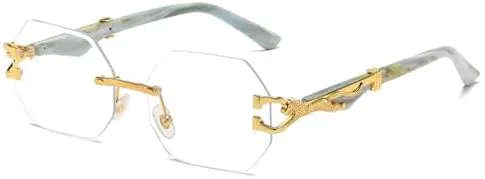 

Солнцезащитные очки без оправы с принтом для женщин, винтажные шестиугольные солнцезащитные очки для мужчин и женщин, защита от УФ-излучения UV400 MTZJH, White