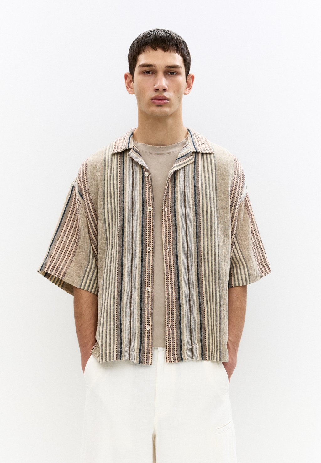 

Рубашка RUSTIC STRIPED SHORT SLEEVE PULL&BEAR, коричневый