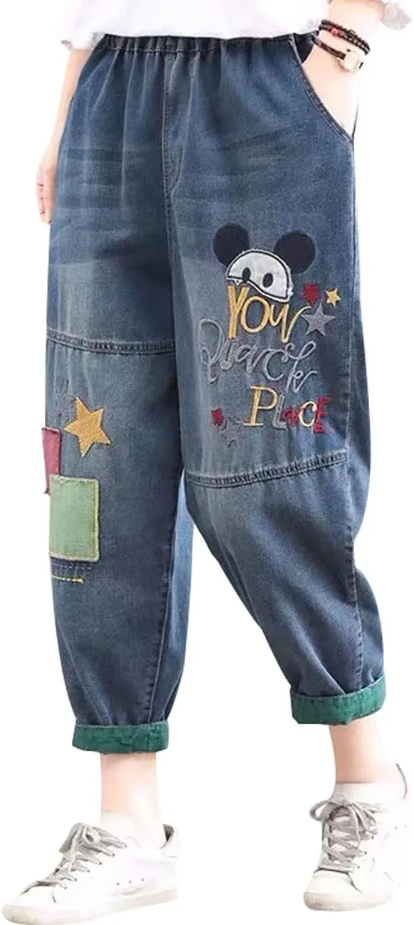 

Женские джинсы Casual с вышивкой и эластичным поясом Bigasset