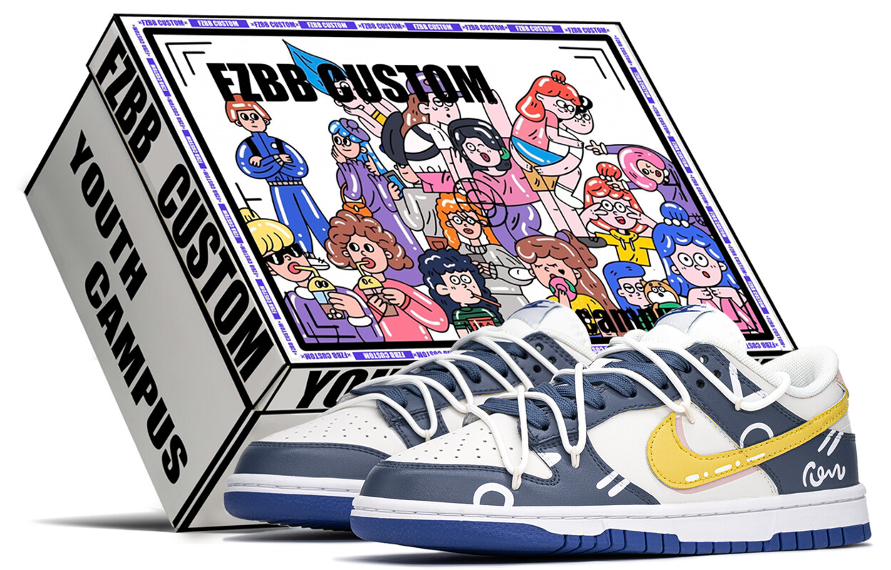 

Кроссовки Nike Dunk Skateboarding Shoes Women's Low-top Yellow/blue, синий/желтый