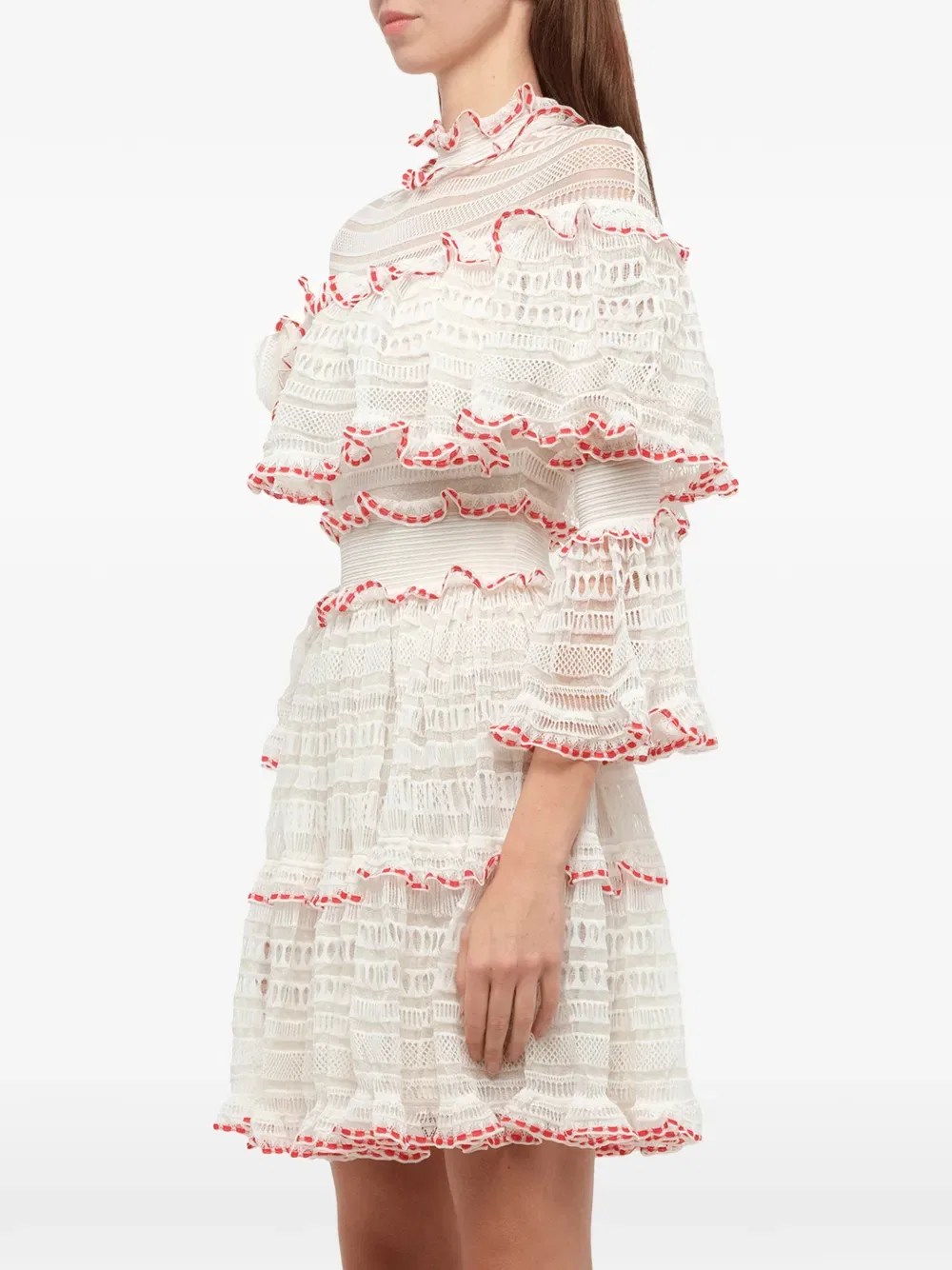 Мини-Платье с оборками и кружевом Alexander Mcqueen, белый — фото 3