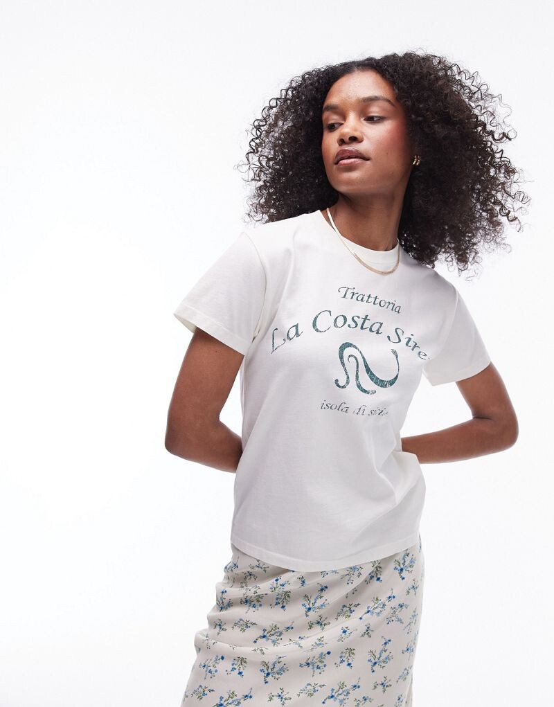 

Бежевая футболка Topshop с графическим рисунком Trattoria La Costa