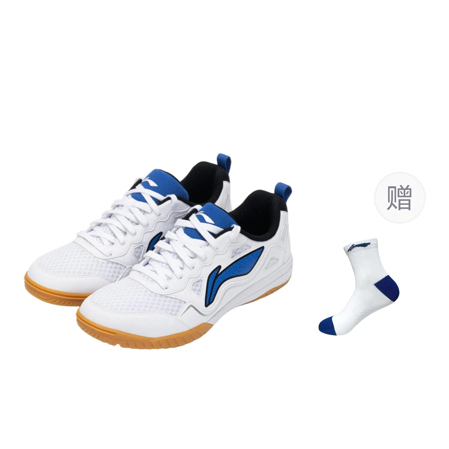Кроссовки для настольного тенниса Li-Ning Hawkeye 3.0 с противоскользящей, износостойкой и дышащей верхней частью, White Blue+Comes with Socks 1 Pair (Random Color)