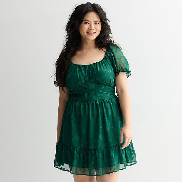 

Платье-клеш с цветочным жаккардом из шифона для подростков plus size Mary & Mo, Emerald