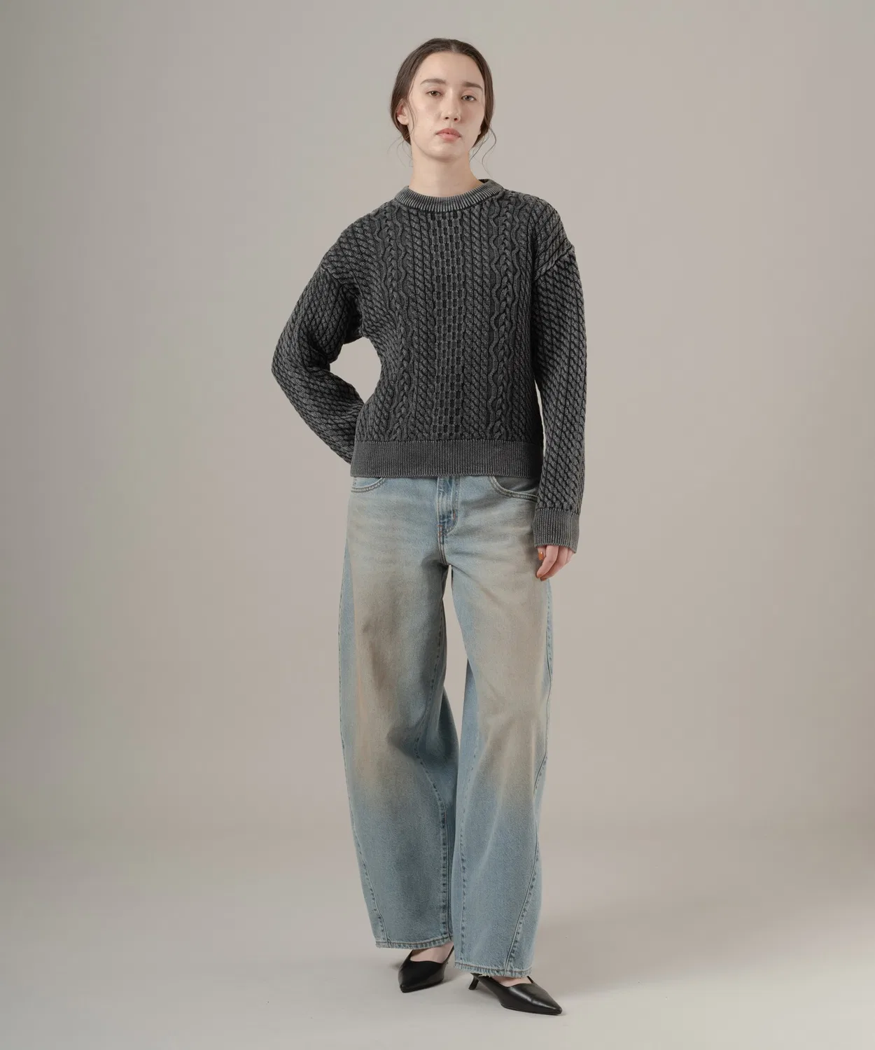 Свитер Levi's LEILAH кейбл-круговой вязаный, чёрный — фото 4