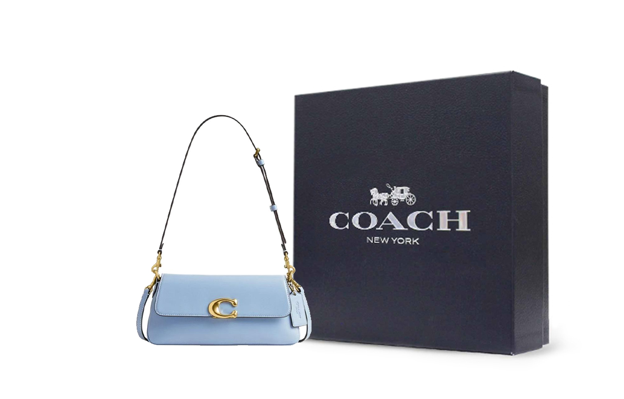

COACH Кожаная женская сумка через плечо среднего размера синяя