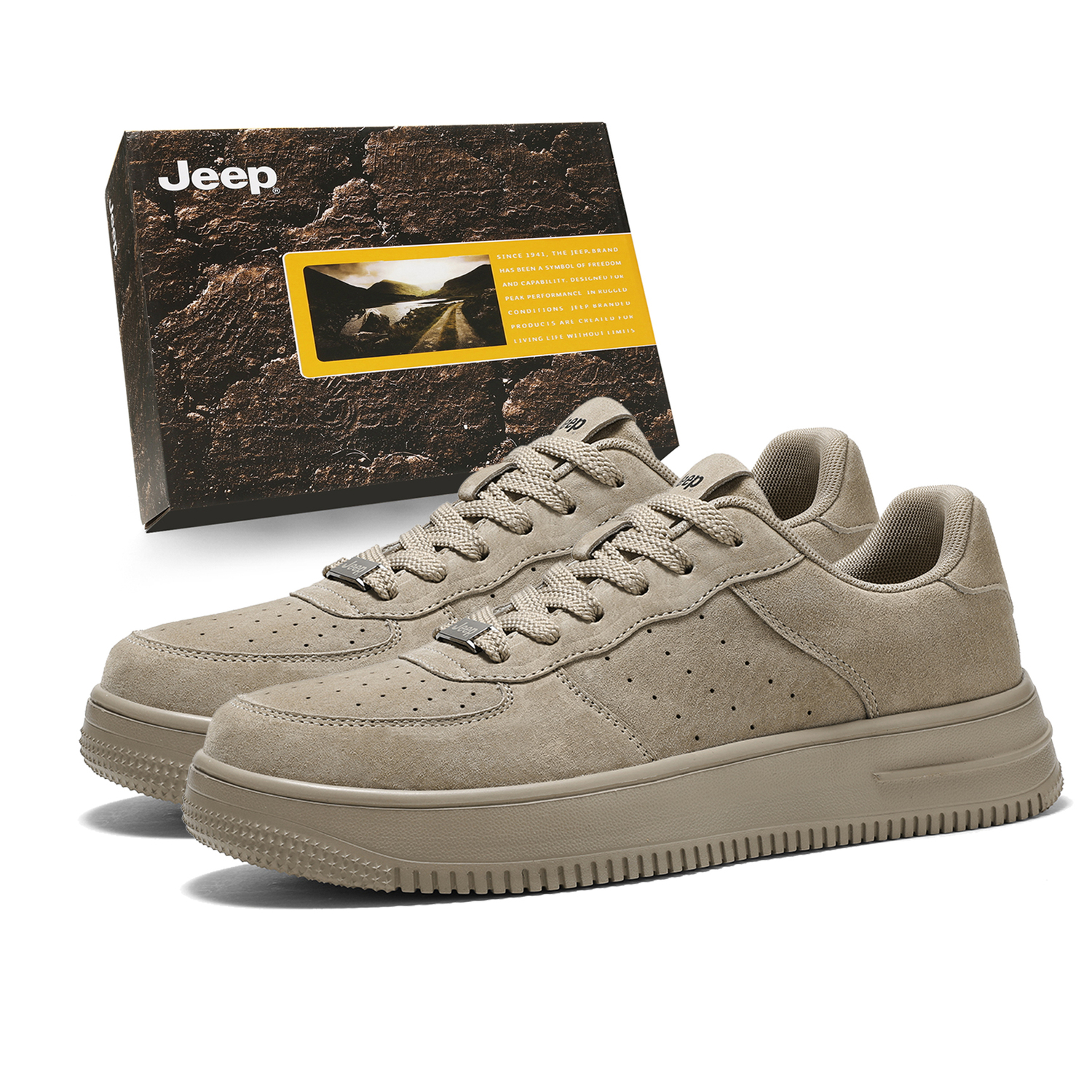 

Кроссовки для скейтбординга мужские низкие с амортизацией, устойчивые к истиранию, увеличивающие рост Jeep, серый